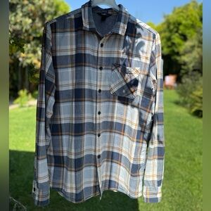 Volcom Men's Plaid Button-Down Shirt in Blue, White & Brown